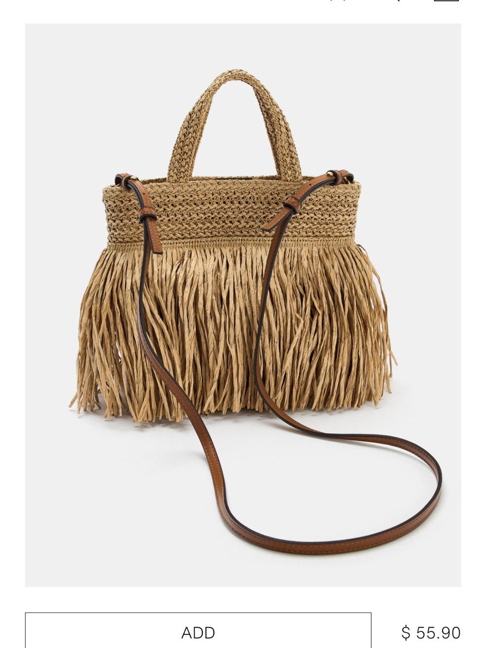 Zara fringe raffia straw bag with crossbody strap